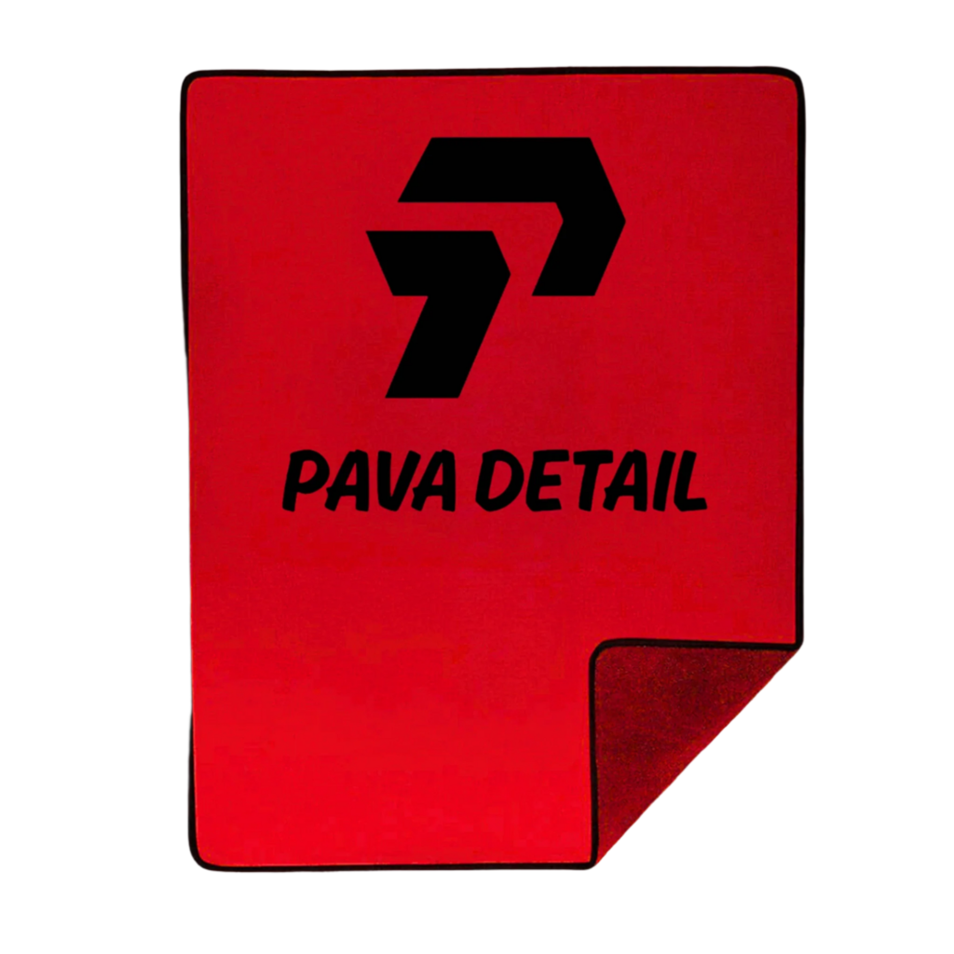 Red towel with 'PAVA DETAIL' logo on a white background
